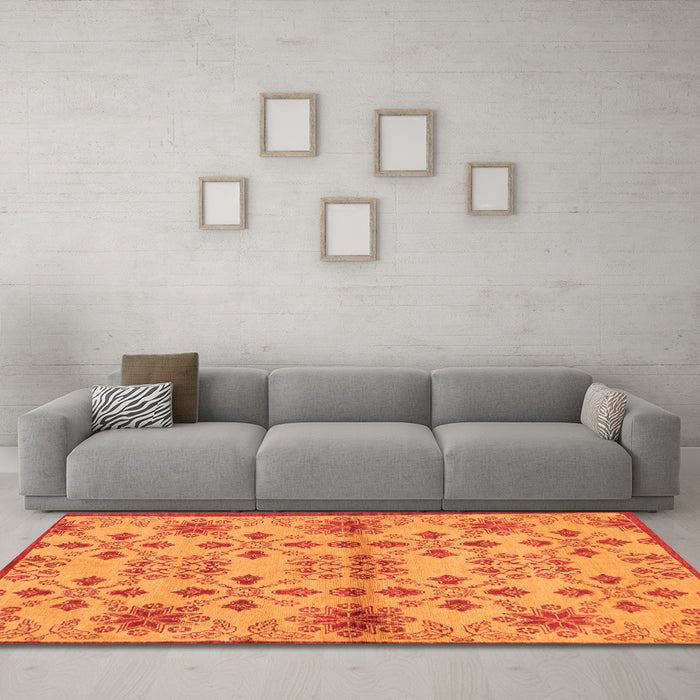 Machine Washable Abstract Orange Modern Area Rugs in a Living Room, wshabs160org