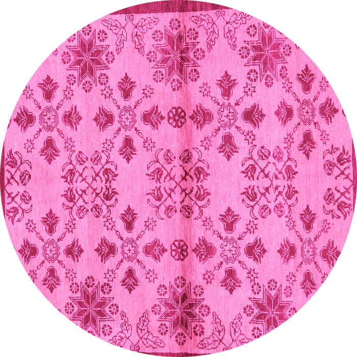 Round Machine Washable Abstract Pink Modern Rug, wshabs160pnk