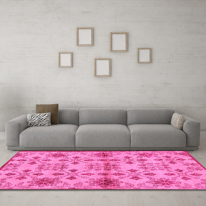 Machine Washable Abstract Pink Modern Rug in a Living Room, wshabs160pnk