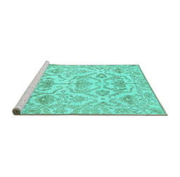 Sideview of Machine Washable Abstract Turquoise Modern Area Rugs, wshabs1610turq