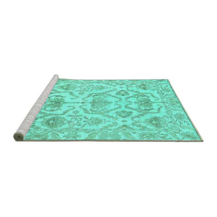 Sideview of Machine Washable Abstract Turquoise Modern Area Rugs, wshabs1610turq