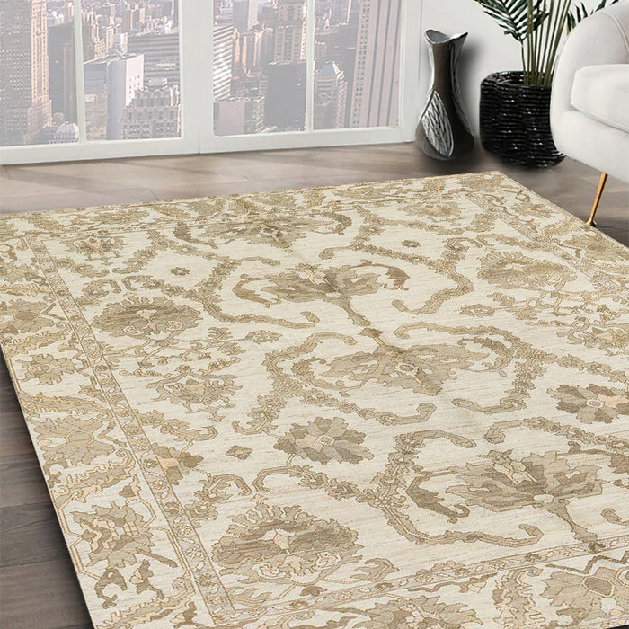 Abstract Camel Brown Modern Rug in Family Room, abs1610