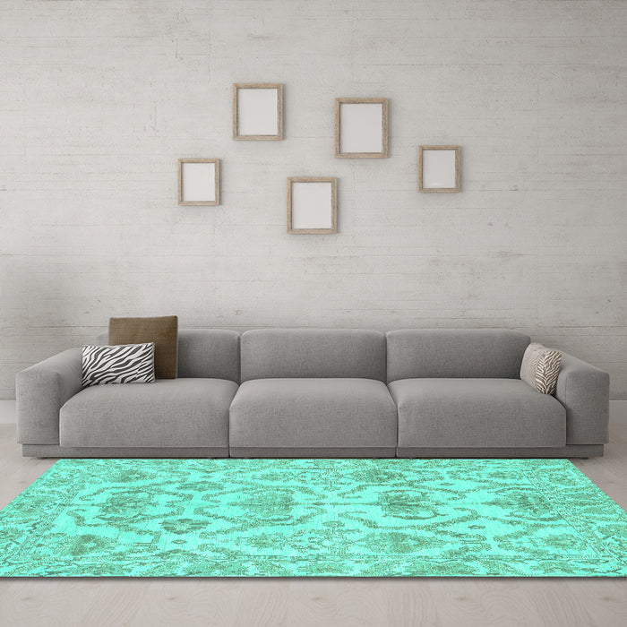 Machine Washable Abstract Turquoise Modern Area Rugs in a Living Room,, wshabs1610turq