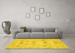 Machine Washable Abstract Yellow Modern Rug in a Living Room, wshabs1610yw