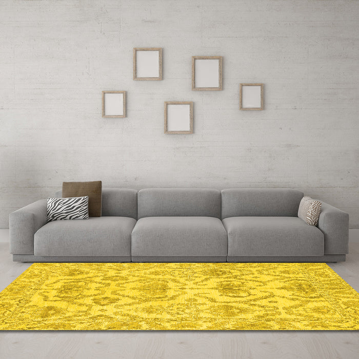 Machine Washable Abstract Yellow Modern Rug in a Living Room, wshabs1610yw