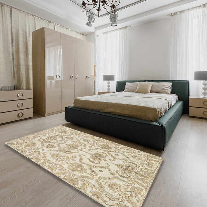 Abstract Camel Brown Modern Rug in a Bedroom, abs1610