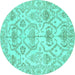 Round Machine Washable Abstract Turquoise Modern Area Rugs, wshabs1610turq