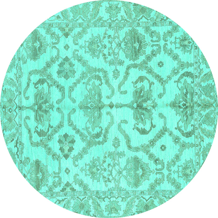 Round Abstract Turquoise Modern Rug, abs1610turq