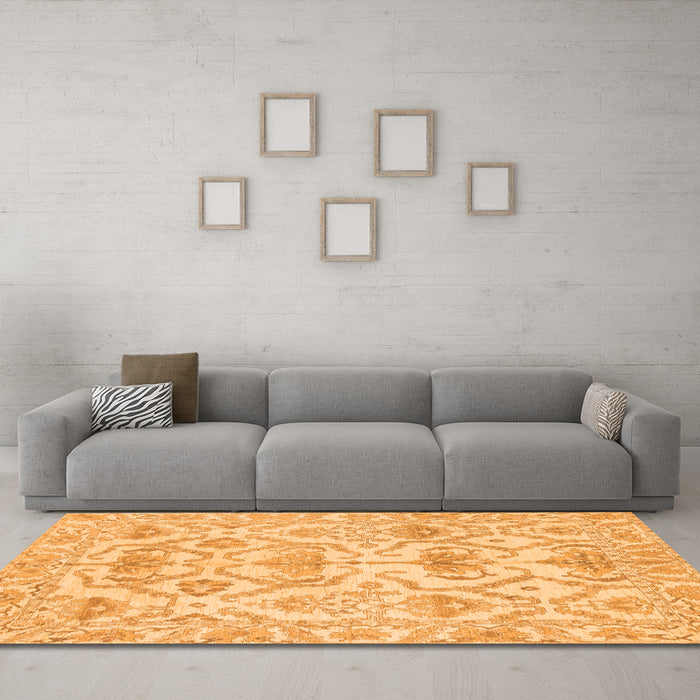 Machine Washable Abstract Orange Modern Area Rugs in a Living Room, wshabs1610org