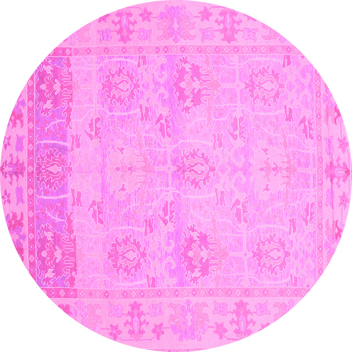 Round Machine Washable Oriental Pink Traditional Rug, wshabs1611pnk