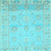 Square Machine Washable Oriental Light Blue Traditional Rug, wshabs1611lblu