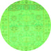 Round Machine Washable Oriental Green Traditional Area Rugs, wshabs1611grn