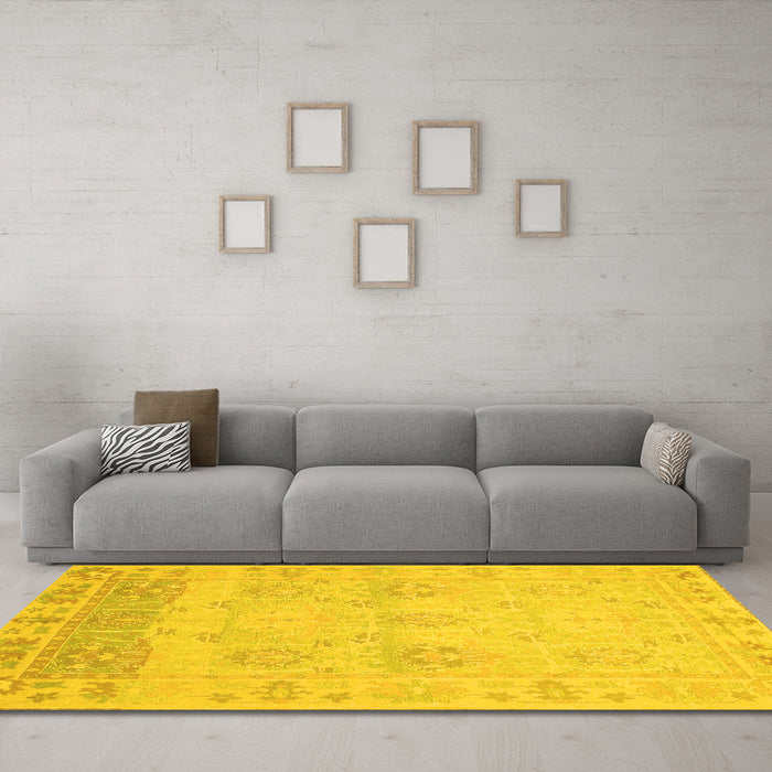 Machine Washable Oriental Yellow Traditional Rug in a Living Room, wshabs1611yw