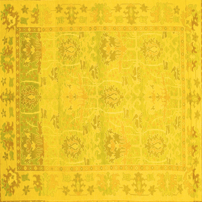 Square Machine Washable Oriental Yellow Traditional Rug, wshabs1611yw