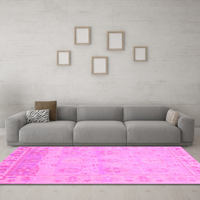 Machine Washable Oriental Pink Traditional Rug in a Living Room, wshabs1611pnk