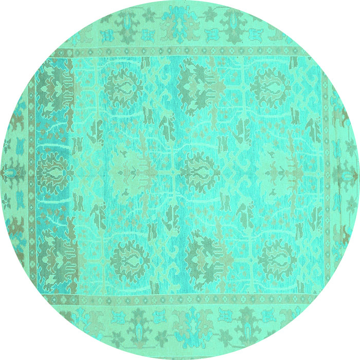 Round Oriental Turquoise Traditional Rug, abs1611turq