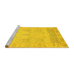 Sideview of Machine Washable Oriental Yellow Traditional Rug, wshabs1611yw