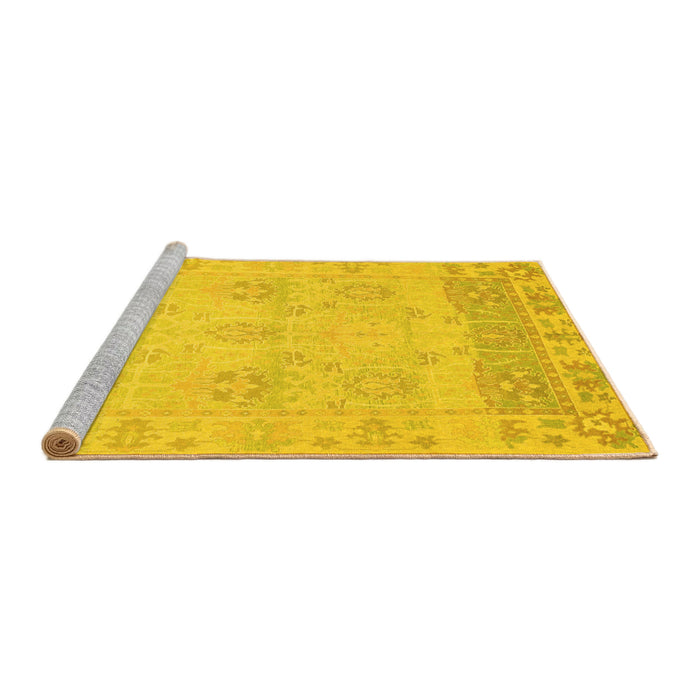Sideview of Machine Washable Oriental Yellow Traditional Rug, wshabs1611yw