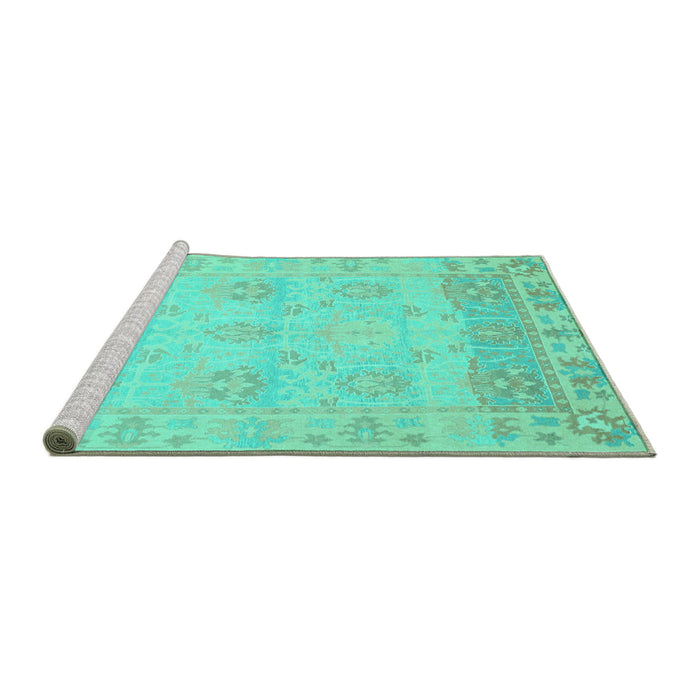 Sideview of Machine Washable Oriental Turquoise Traditional Area Rugs, wshabs1611turq