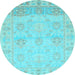 Round Machine Washable Oriental Light Blue Traditional Rug, wshabs1611lblu