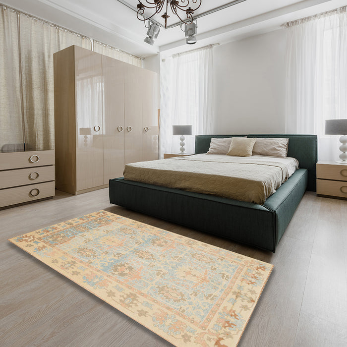 Machine Washable Abstract Brown Sugar Brown Rug in a Bedroom, wshabs1611