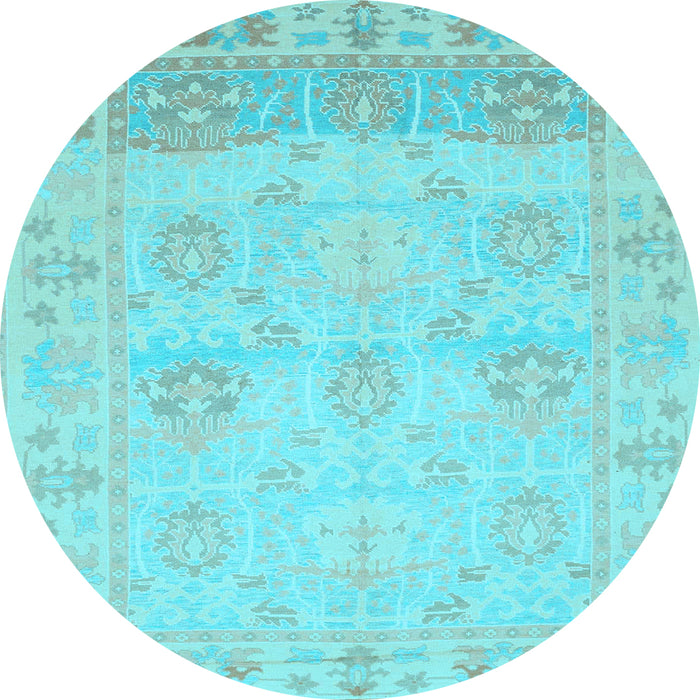 Round Oriental Light Blue Traditional Rug, abs1611lblu