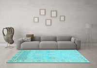 Machine Washable Oriental Light Blue Traditional Rug, wshabs1611lblu