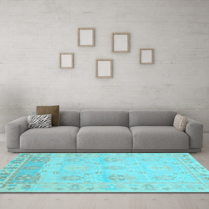 Machine Washable Oriental Light Blue Traditional Rug in a Living Room, wshabs1611lblu
