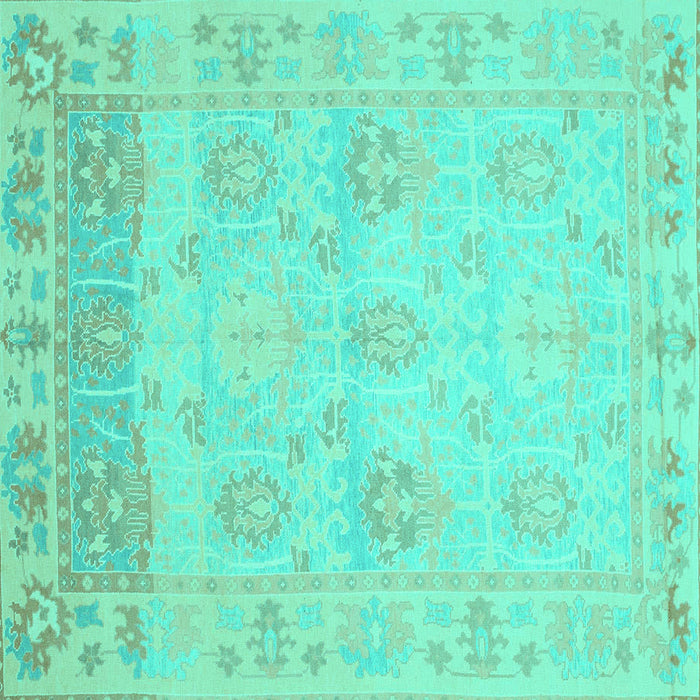 Square Machine Washable Oriental Turquoise Traditional Area Rugs, wshabs1611turq