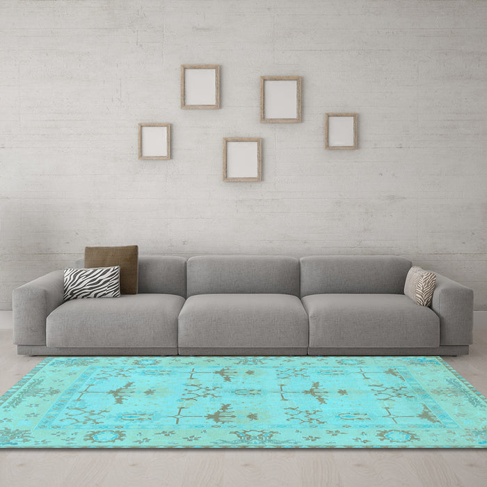 Machine Washable Oriental Light Blue Traditional Rug in a Living Room, wshabs1612lblu