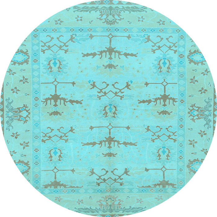 Round Machine Washable Oriental Light Blue Traditional Rug, wshabs1612lblu