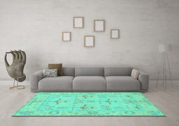 Machine Washable Oriental Turquoise Traditional Area Rugs in a Living Room,, wshabs1612turq