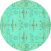 Round Oriental Turquoise Traditional Rug, abs1612turq