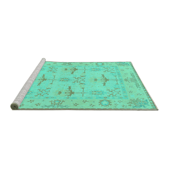 Sideview of Machine Washable Oriental Turquoise Traditional Area Rugs, wshabs1612turq