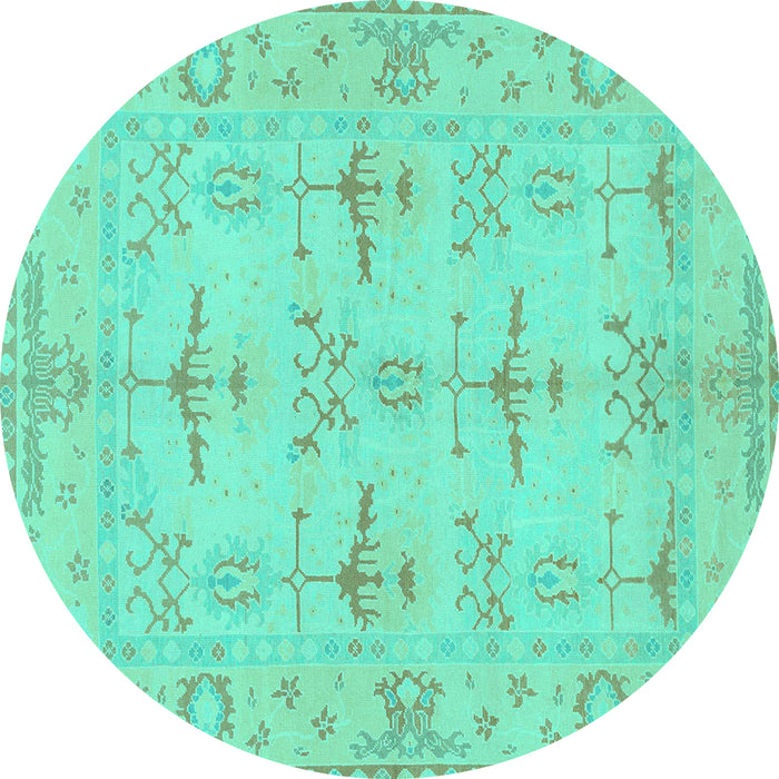 Round Machine Washable Oriental Turquoise Traditional Area Rugs, wshabs1612turq