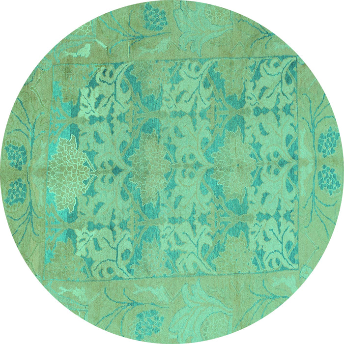 Round Machine Washable Oriental Turquoise Traditional Area Rugs, wshabs1613turq
