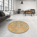 Round Abstract Caramel Brown Oriental Rug in a Office, abs1613