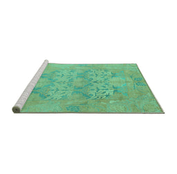 Sideview of Machine Washable Oriental Turquoise Traditional Area Rugs, wshabs1613turq