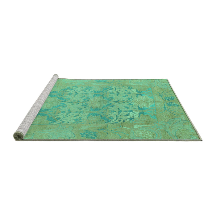 Sideview of Machine Washable Oriental Turquoise Traditional Area Rugs, wshabs1613turq