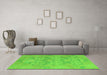Machine Washable Oriental Green Traditional Area Rugs in a Living Room,, wshabs1613grn