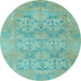 Round Oriental Light Blue Traditional Rug, abs1613lblu