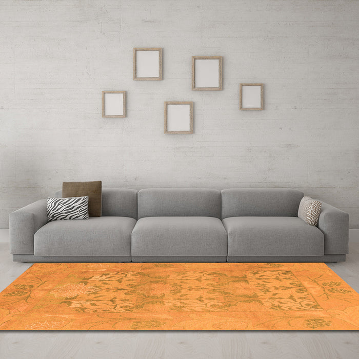 Machine Washable Oriental Orange Traditional Area Rugs in a Living Room, wshabs1613org
