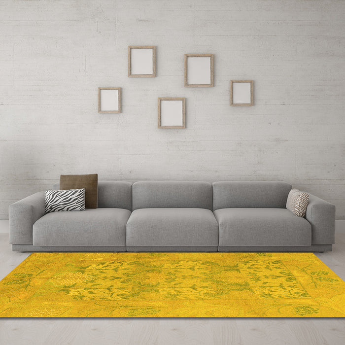 Machine Washable Oriental Yellow Traditional Rug in a Living Room, wshabs1613yw