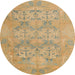 Round Abstract Caramel Brown Oriental Rug, abs1613