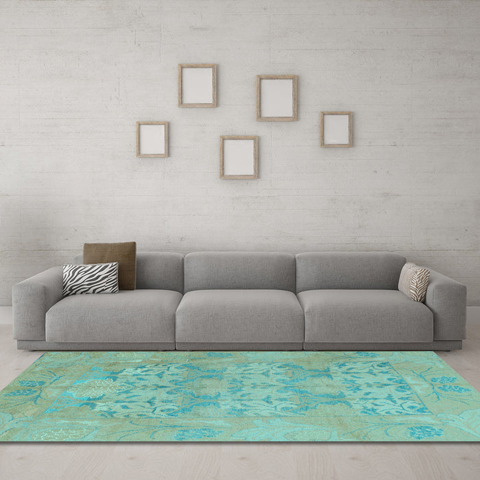 Machine Washable Oriental Light Blue Traditional Rug in a Living Room, wshabs1613lblu