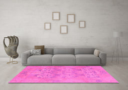Machine Washable Oriental Pink Traditional Rug in a Living Room, wshabs1613pnk