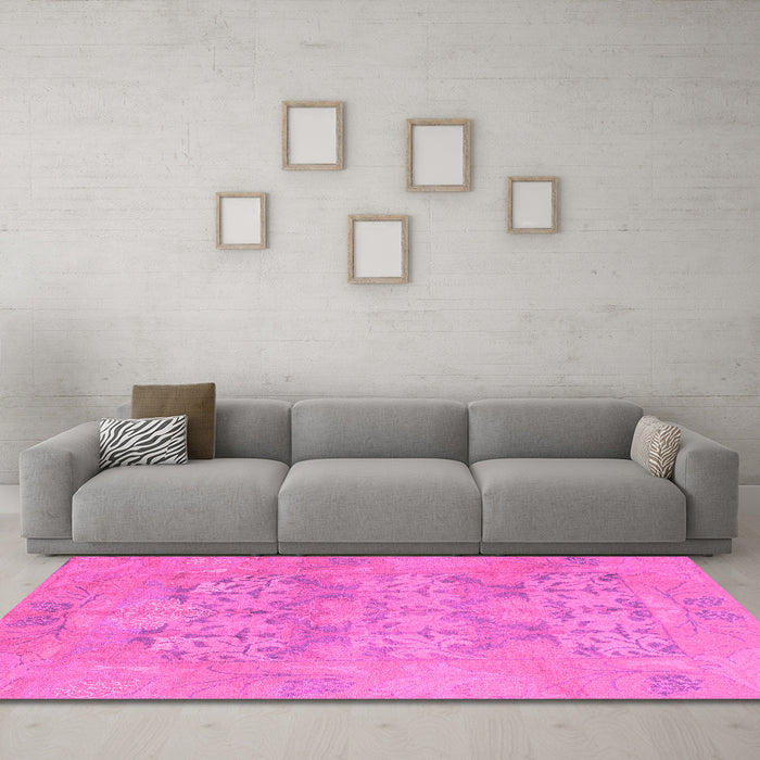 Machine Washable Oriental Pink Traditional Rug in a Living Room, wshabs1613pnk