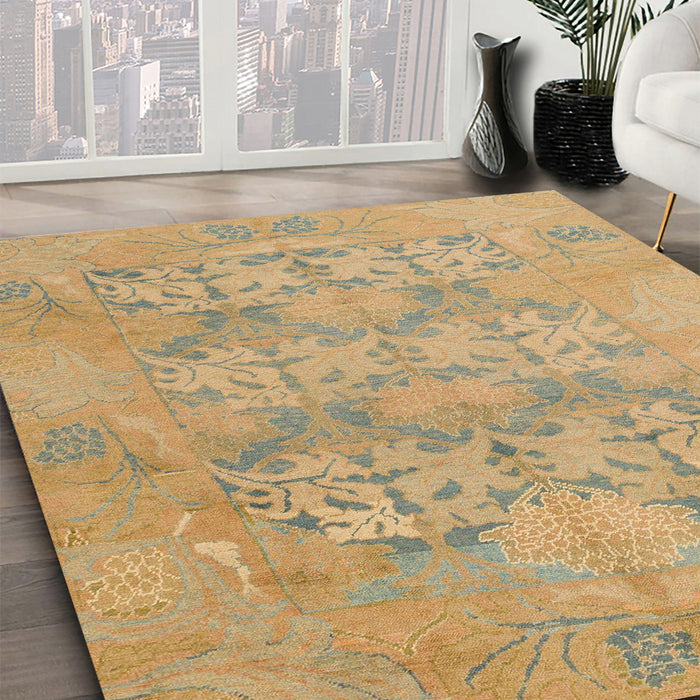 Abstract Caramel Brown Oriental Rug in Family Room, abs1613
