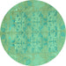 Round Oriental Turquoise Traditional Rug, abs1613turq