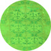 Round Machine Washable Oriental Green Traditional Area Rugs, wshabs1613grn